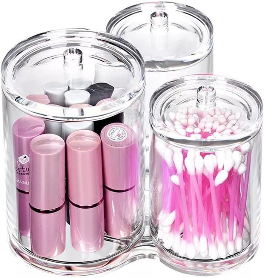 Hipiwe Clear Acrylic Cotton Swab Holder Cotton Round Container, 3 Slots