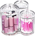 Hipiwe Clear Acrylic Cotton Swab Holder Cotton Round Container, 3 Slots