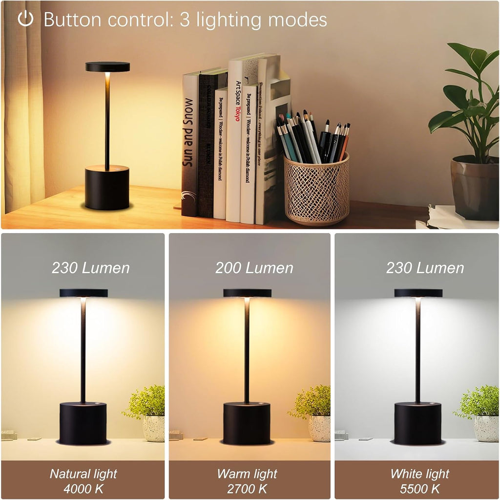 Cordless Rechargeable LED Table Lamp Set of 2, Matte Black