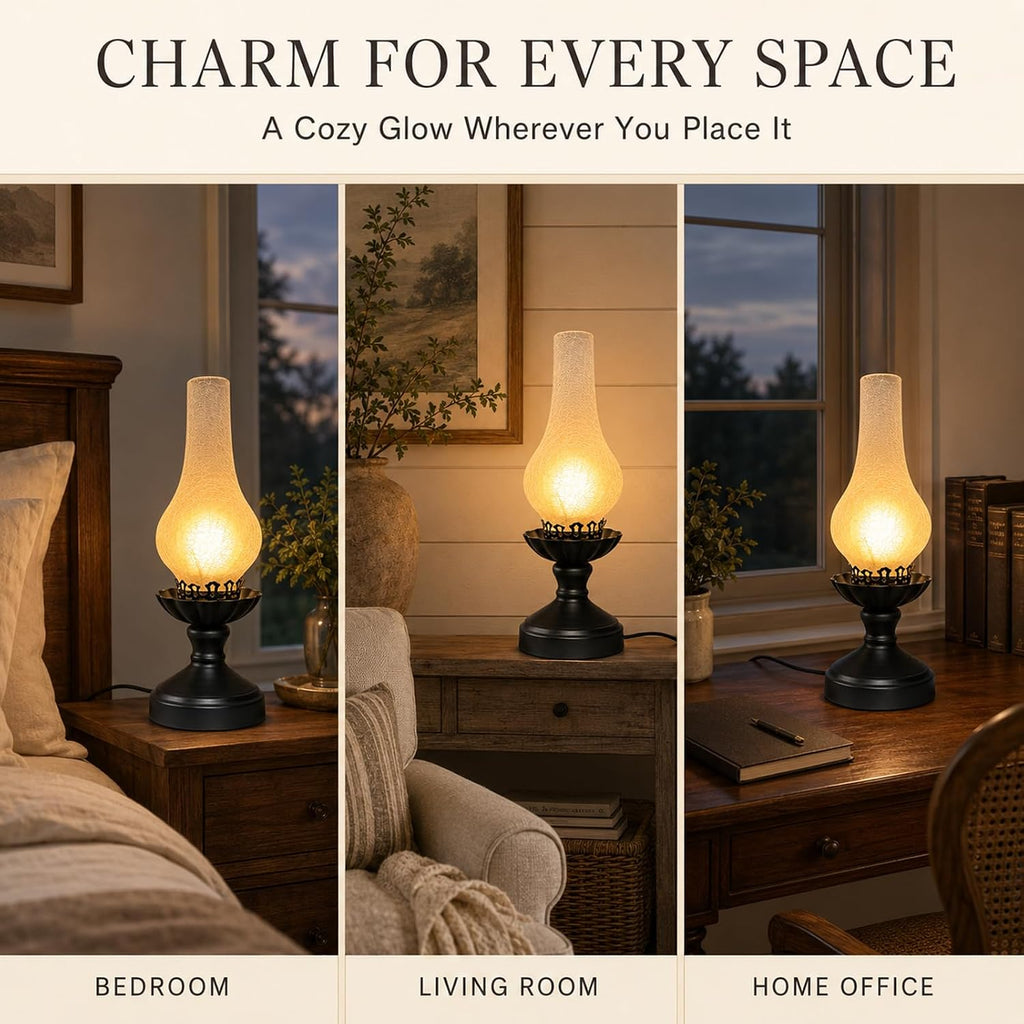 Vintage Table Lamp with Crackle Milk-White Glass Shade