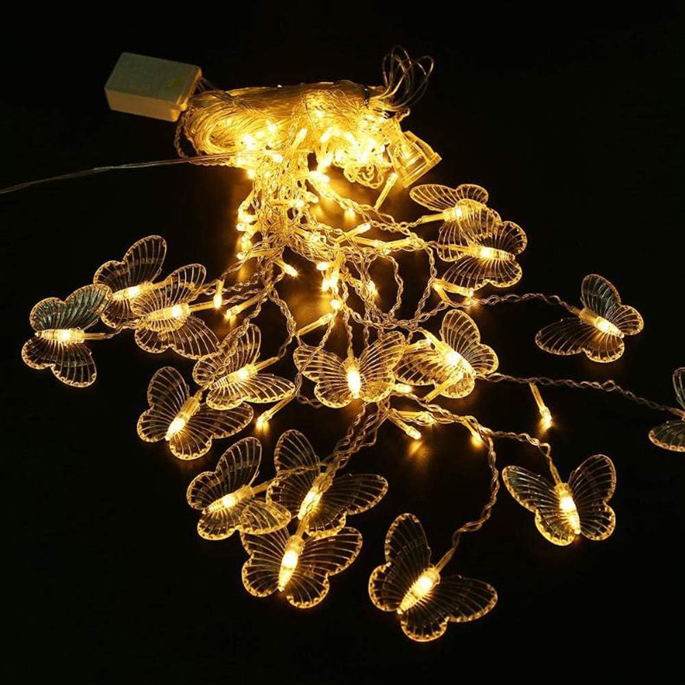 Lainin USB Powered 13FT 96 LED Curtain Lights 18 Butterflies Twinkle Lights 8 Modes Fairy Light Strip for Party Indoor Outdoor Room Garden Wedding Christmas Xmas Decor (Warm White)