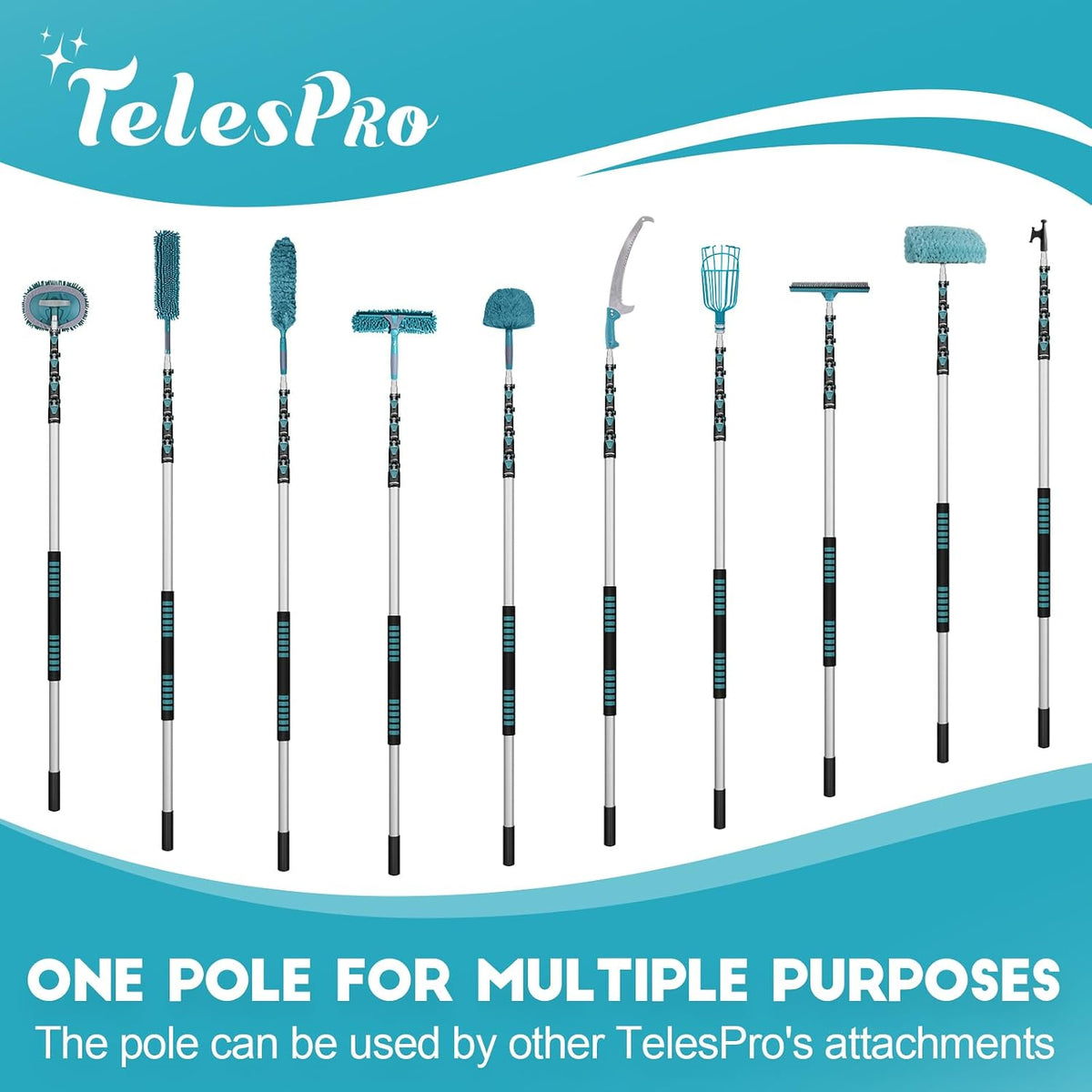 TelesPro 30 Feet High Reach Cobweb Duster with 6-24Ft Extension Pole, Webster Cobweb Duster with 5-Stage Telescopic Aluminum Pole, Spider Web Brush for Outdoor & Indoor Cleaning - Soft Bristles.
