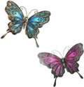 LIFFY Metal Butterfly Wall Decor,2Pack 12" Glass Butterfly Outdoor Wall Art Sculptures,Hanging Garden Decor Outside for Home,Yard,Fence,Patio