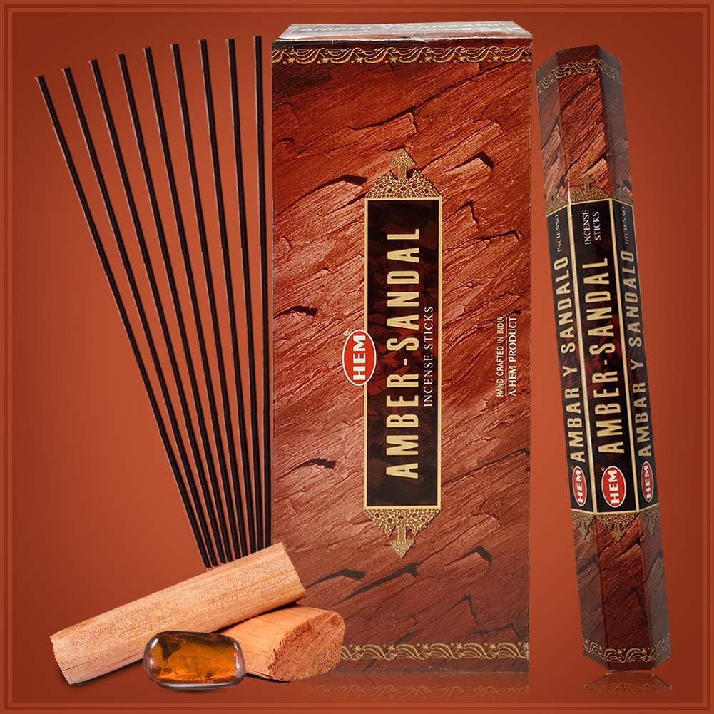 Amber Sandal Incense Sticks and Incense Stick Holder Bundle Insence Insense Hem Incense Sticks