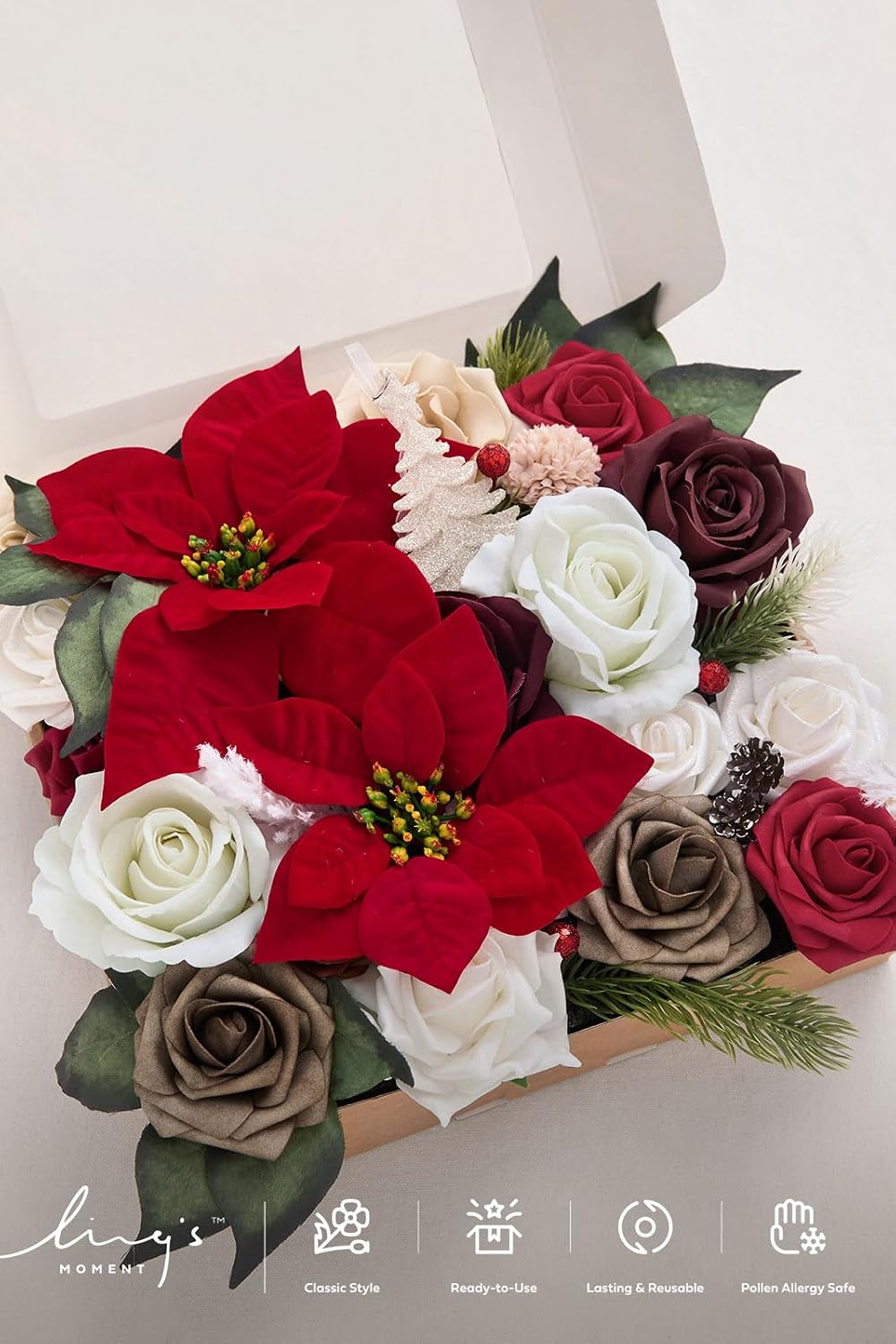 Ling's moment Artificial Burgundy Wedding Flowers Combo, Christmas, Grand