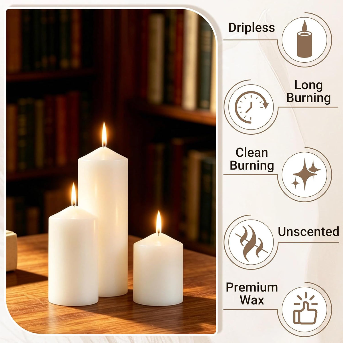 18-Pack White Pillar Candles Bulk Set, 2x3, 2x4, 2x6 Inch