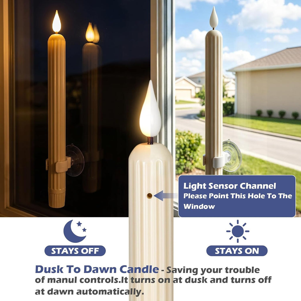 GenSwin Window Flameless Taper Candles Sensor Dusk to Dawn(12AA Include)