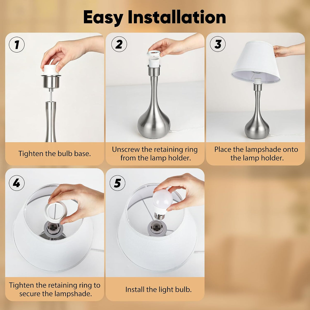 Touch Table Lamp for Bedroom Set of 2, 3-Way Dimmable Bedside Lamp for Nightstand, 17” Modern Metal Desk Lamp with Linen Shade for Living Room, Kids Reading, Dorm, Home Office Decor, Bulb Included
