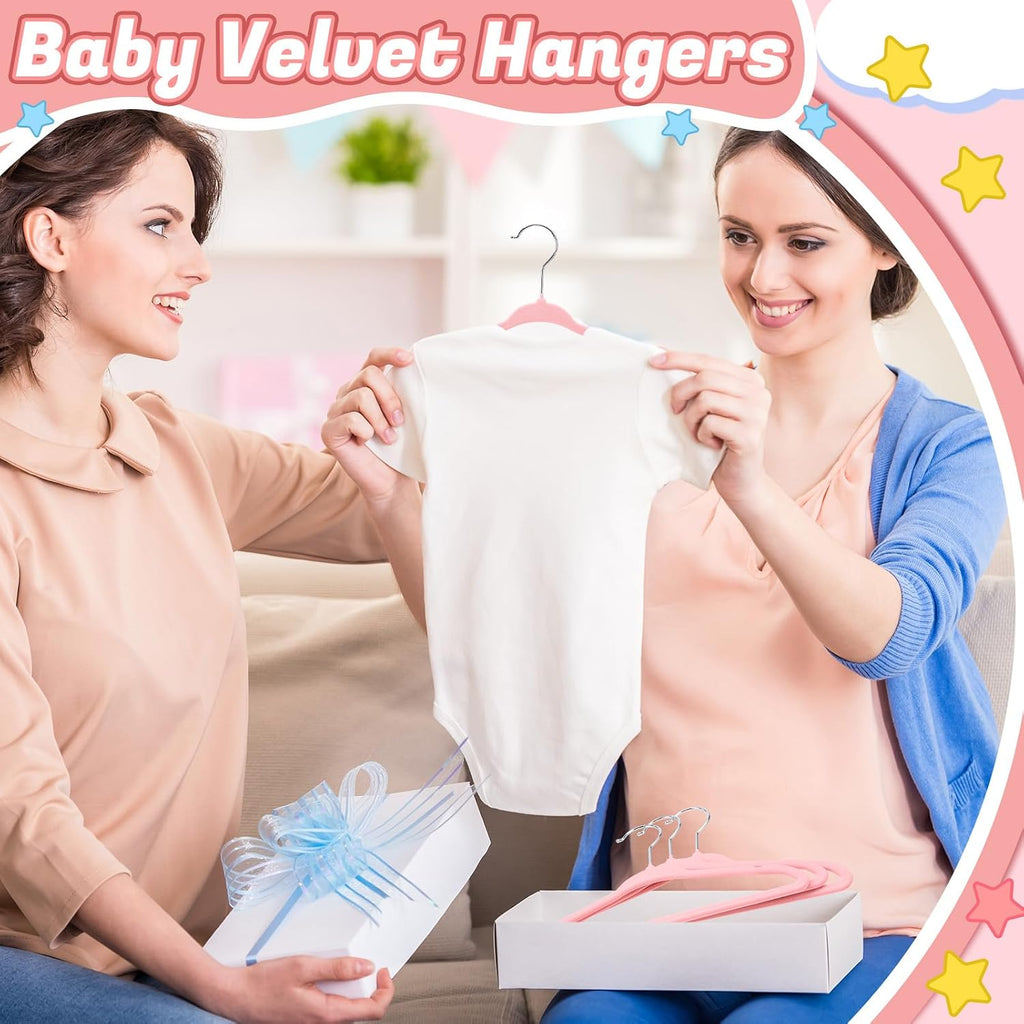 30 Pack Pink Velvet Baby Hangers with Clips Kids Clothes Hangers