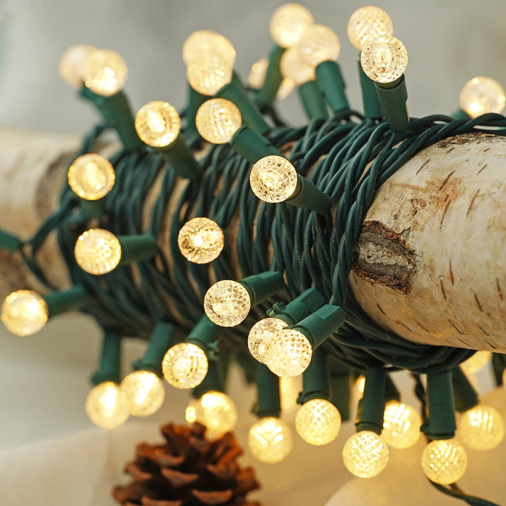 BOHON Christmas Lights Outdoor Faceted G15 50 LED 17ft Plug in Warm White