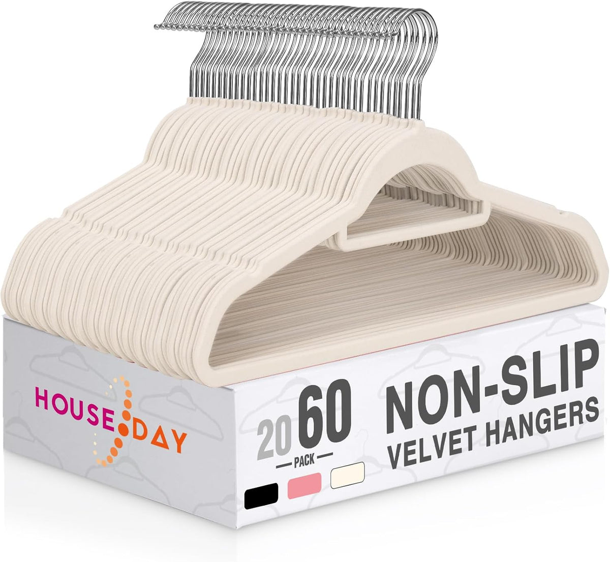 HOUSE DAY Velvet Hangers with Tie Bar 60 Pack, Clothes Hanger Non-Slip