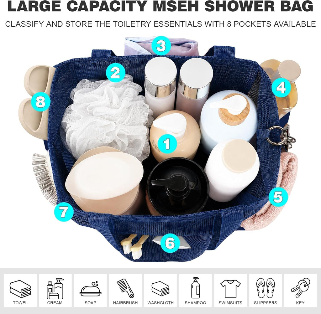 Mesh Shower Caddy Portable with Zipper for College Dorm Essentials Blue