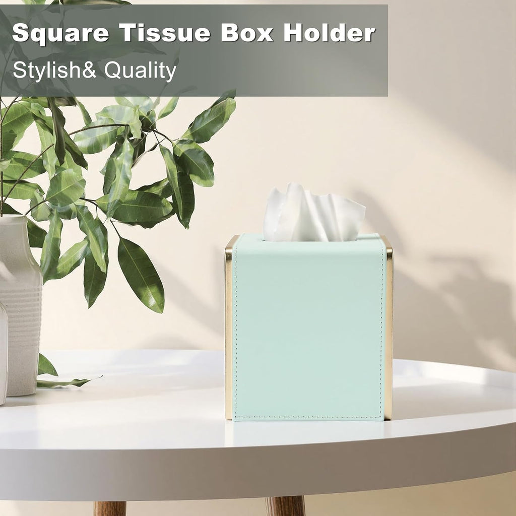 Sumnacon PU Square Tissue Box Cover, Magnetic Bottom, Waterproof,Mint Green