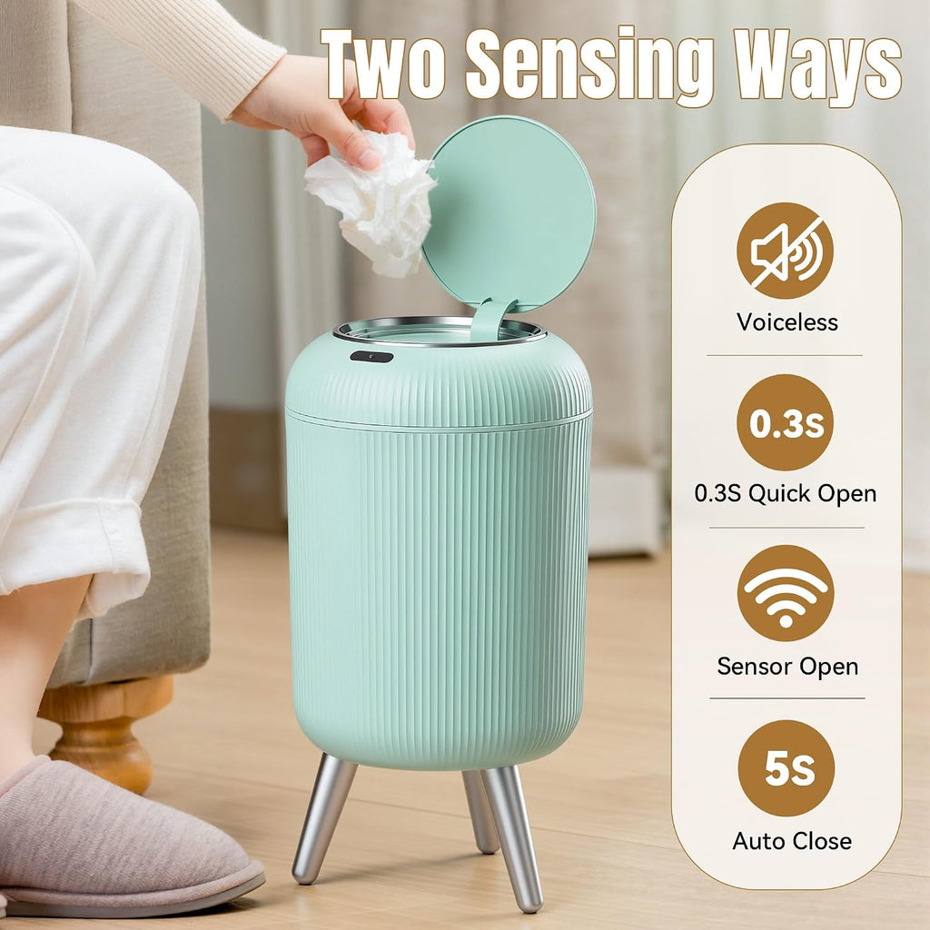 Touchless Sensor Bedroom Trash Can with Lid,Small Wastebasket(Blue)