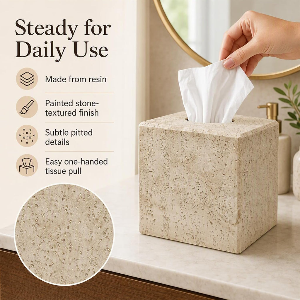 Painted Tissue Box Cover, Stone-Textured Square Holder, Magnetic Base