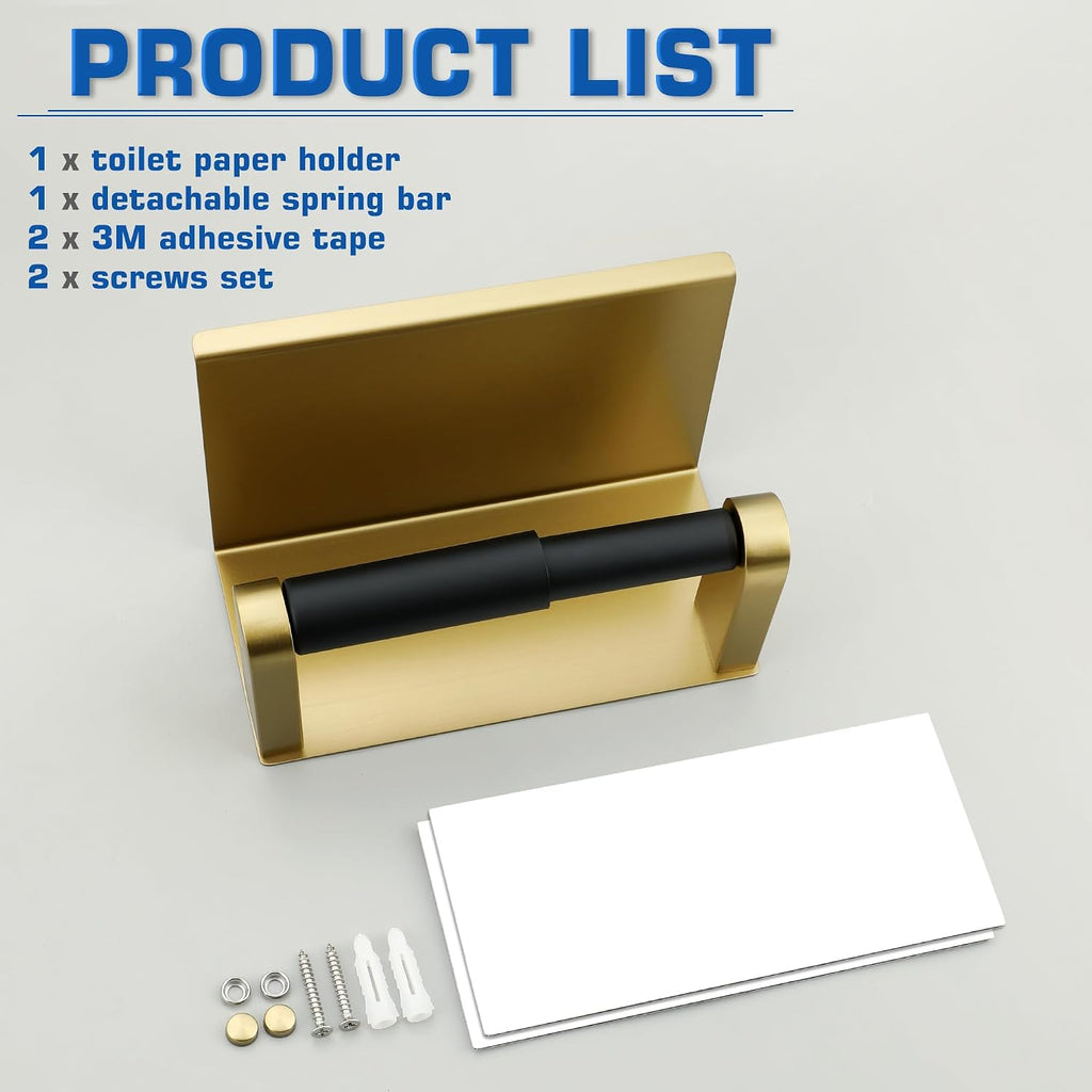 Alise Toilet Paper Holder with Shelf Wall Mount Adhesive or Screw in,Gold