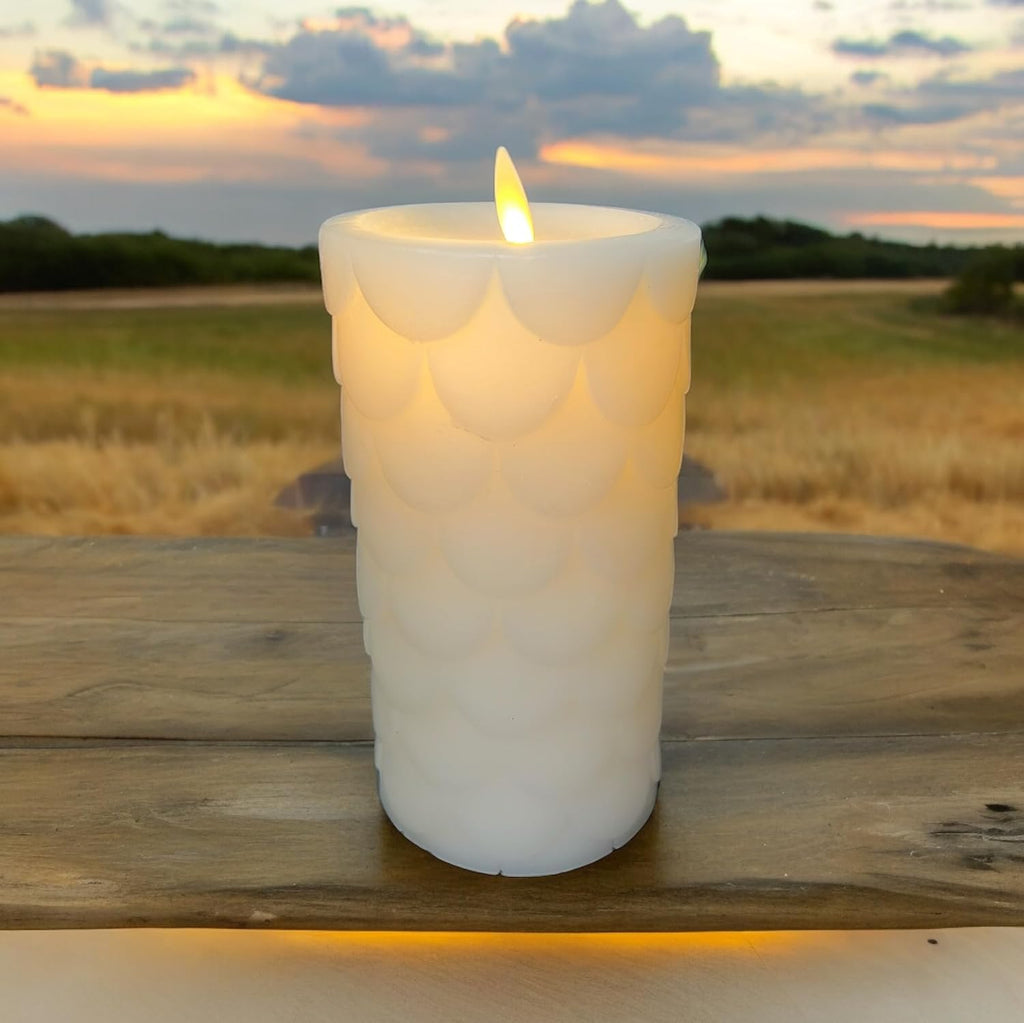 Luminara - Flameless Flickering Moving Flame Battery Operated Unscented Candle LED Décor & Gift- Embedded Pillar Collection - Everyday Recessed Edge, Marshmallow (6.5" H)
