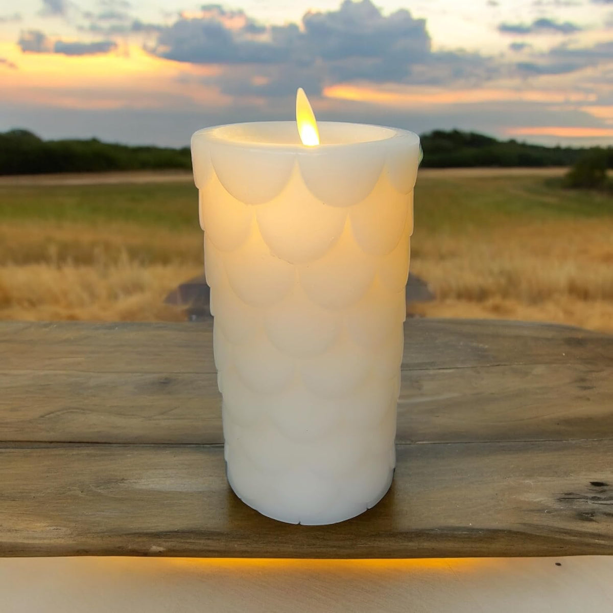 Luminara - Flameless Flickering Moving Flame Battery Operated Unscented Candle LED Décor & Gift- Embedded Pillar Collection - Everyday Recessed Edge, Marshmallow (6.5" H)
