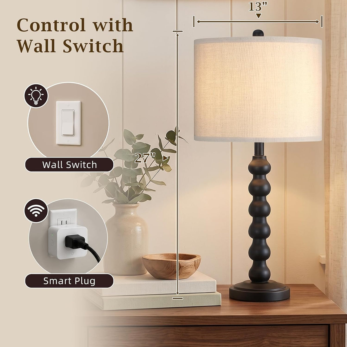 Lovlast 27" Farmhouse Modern Black Table Lamps for Living Room Bedroom