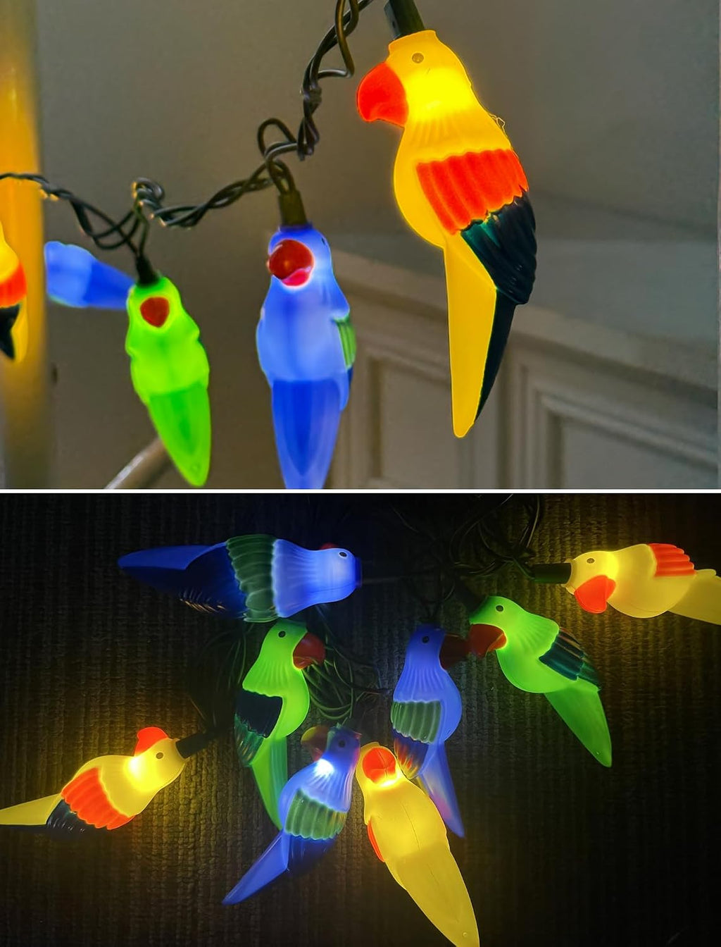 8.5FT Parrot String Lights, Outdoor Tropical Themed LED String Lights with 10 3D Multicolor Bird Lights, Plug in Hanging Fairy Lights for Tent, Party, Bar, Garden, Bedroom Decor