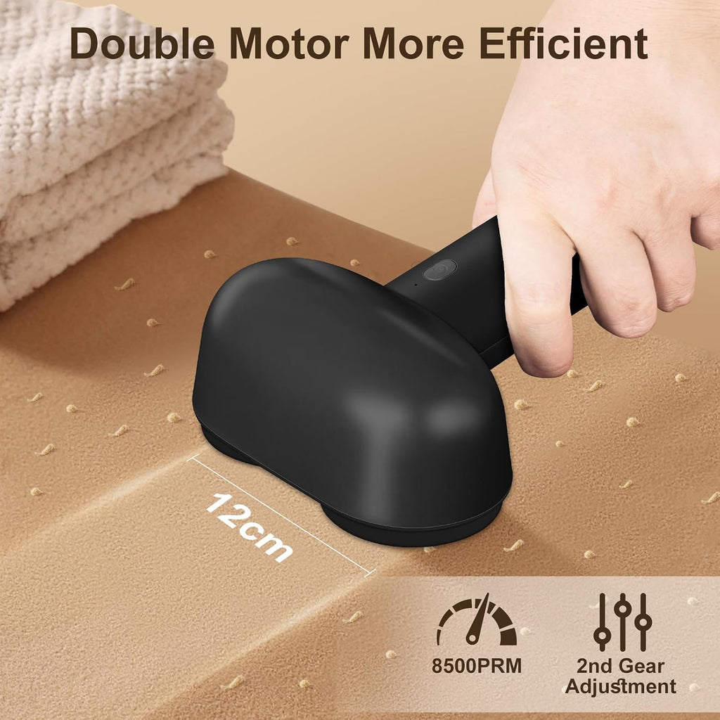 Fabric Shaver, Dual Motor Electric Lint Shaver for Clothes, 6 Blades, Black