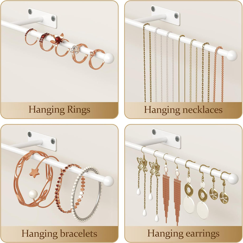 Wall Hanging Jewelry Organizer 12.6", Screw Included, White 2-Pack