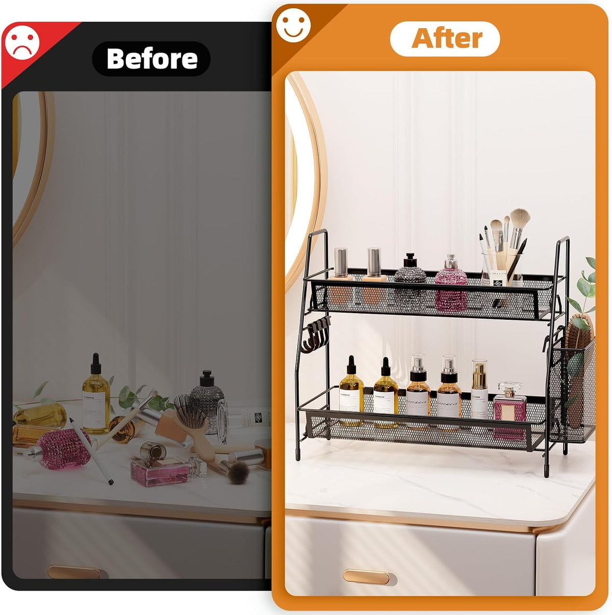 VITVITI 2 Tier Bathroom Countertop Organizer, Vanity Storage Shelf, Black
