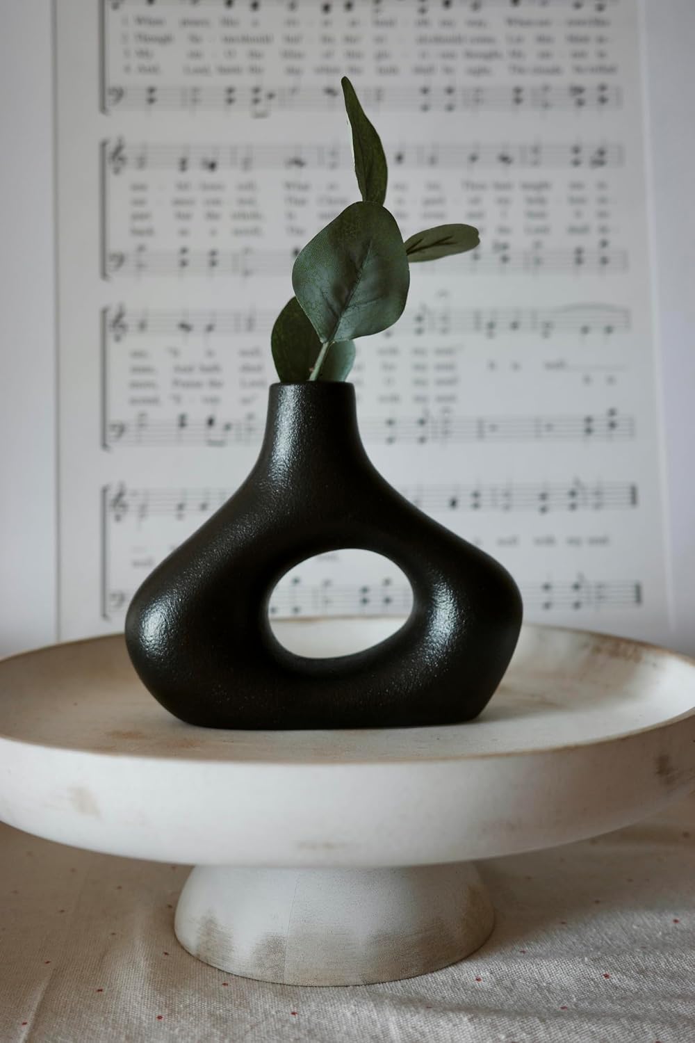 Carrot's Den Black Ceramic Modern Vase Set of 2, Donut Shelf Decor, Black