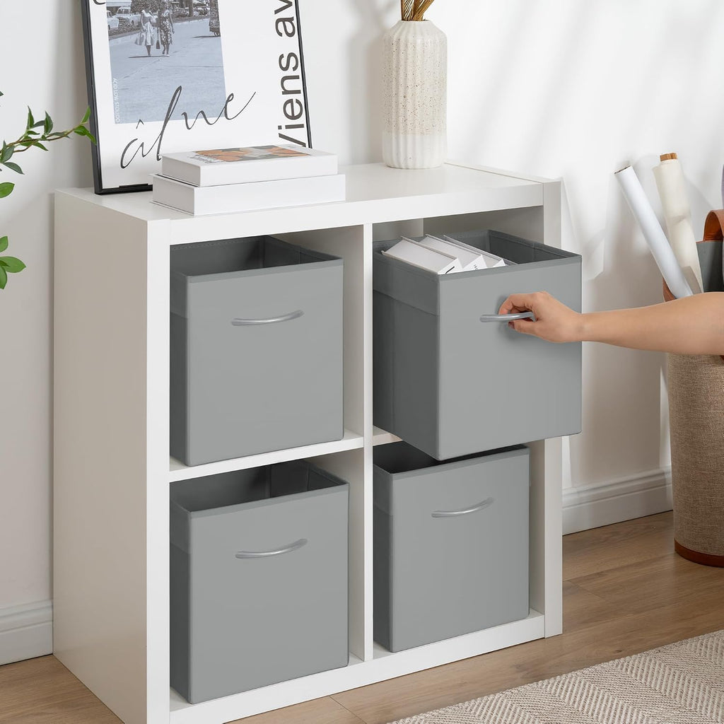 StorageWorks 11in Leather Storage Cubes, Collapsible Bins, Gray, 4-Pack