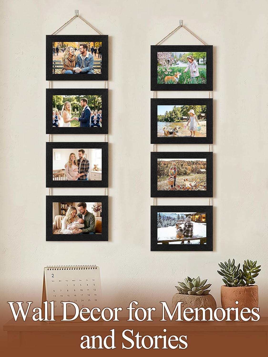 4x6 Wooden Hanging Collage Picture Frames, Farmhouse Wall Decor, 8 Openings