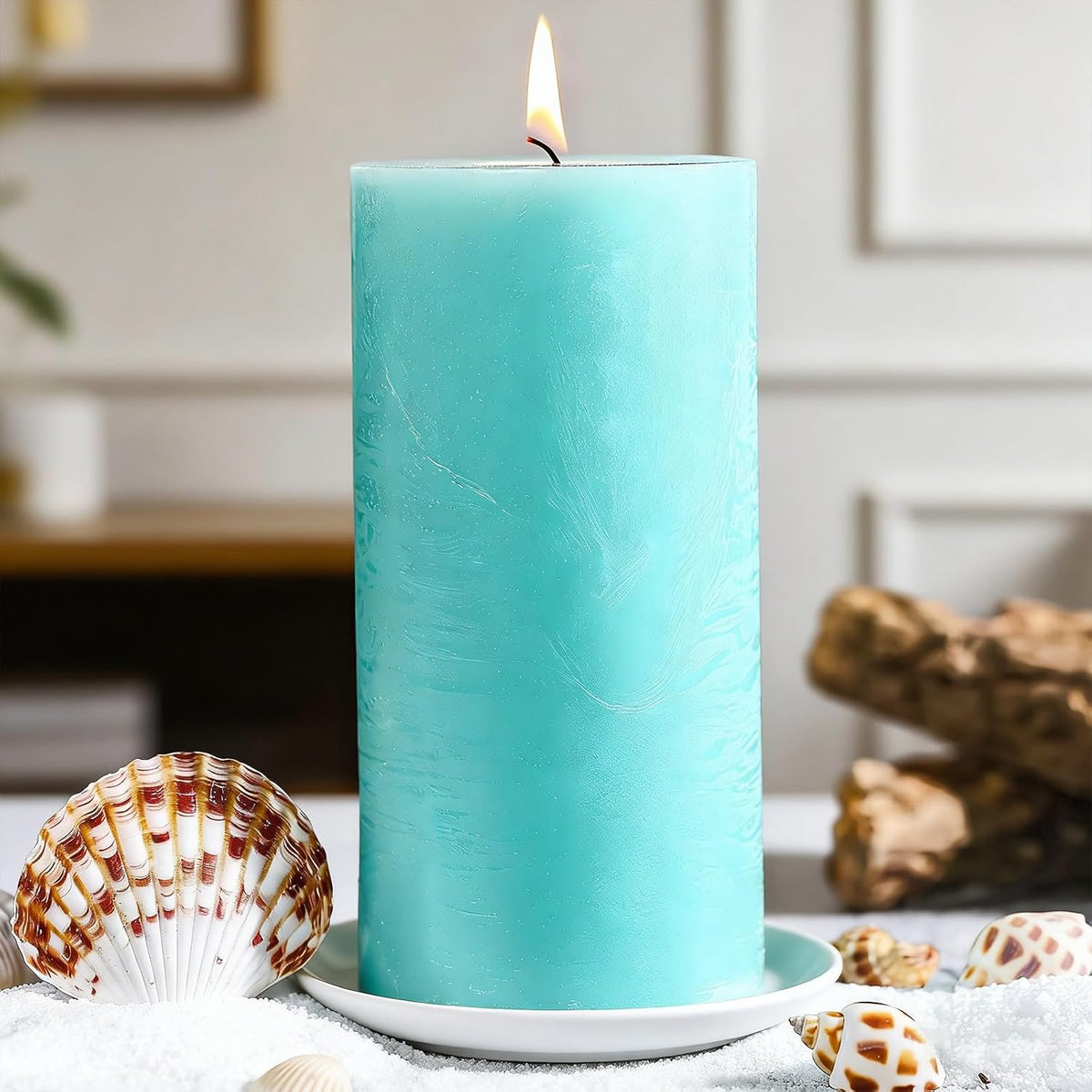 Ocean Breeze Scented Pillar Candle - 2.8x6 Inch, 75-Hour Burn, Textured Blue Coastal Candle with Sea Salt & Driftwood Fragrance, Luxury Air Freshening Aromatherapy Pillar for Home Relaxation
