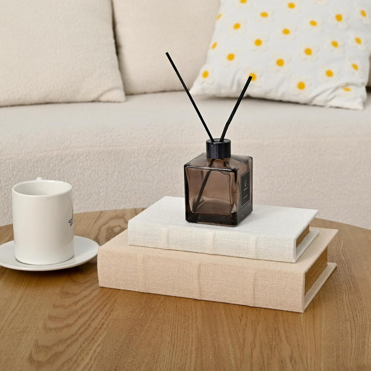 Decorative Faux Book Storage Boxes Set of 2, Linen Fabric Textured Books