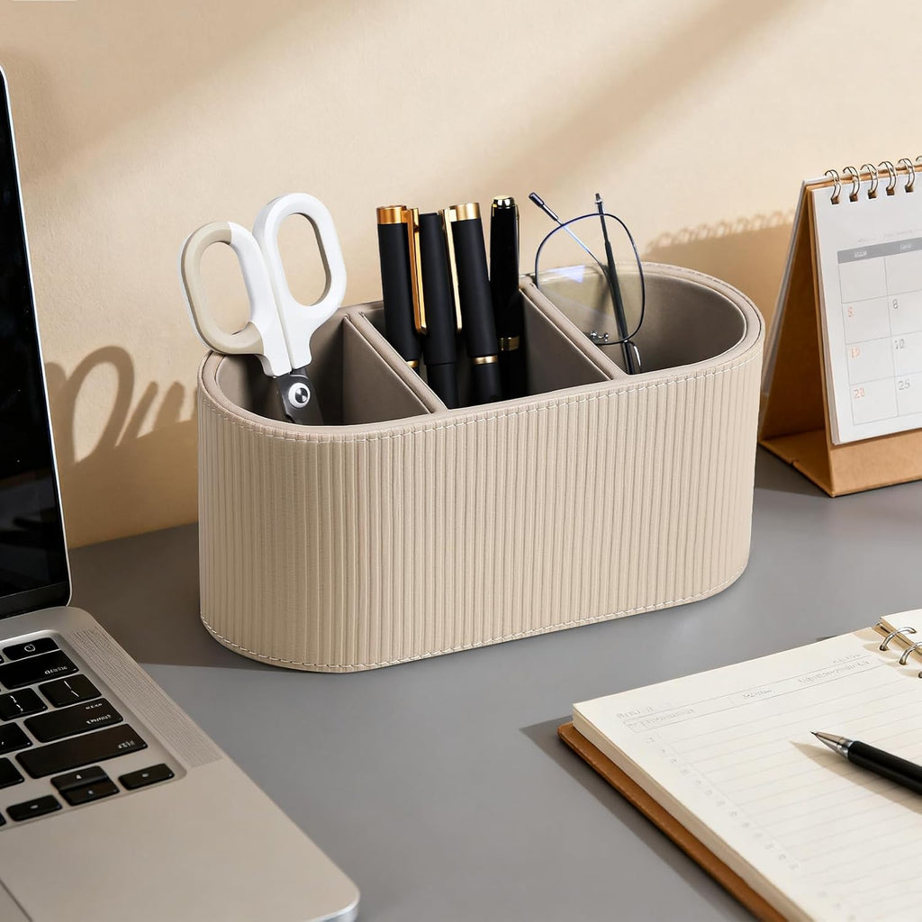 Remote Control Holder Pen Pencil Holder Desk Organizer Caddy(Beige)
