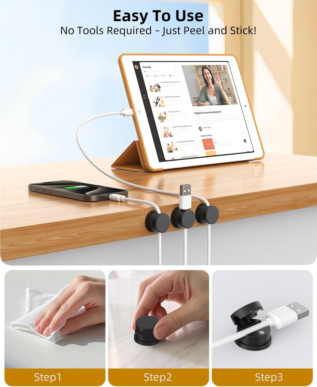 Swiveling Cord Holder, Magnetic Cable Clips Cable Organizer 6 Pack Black