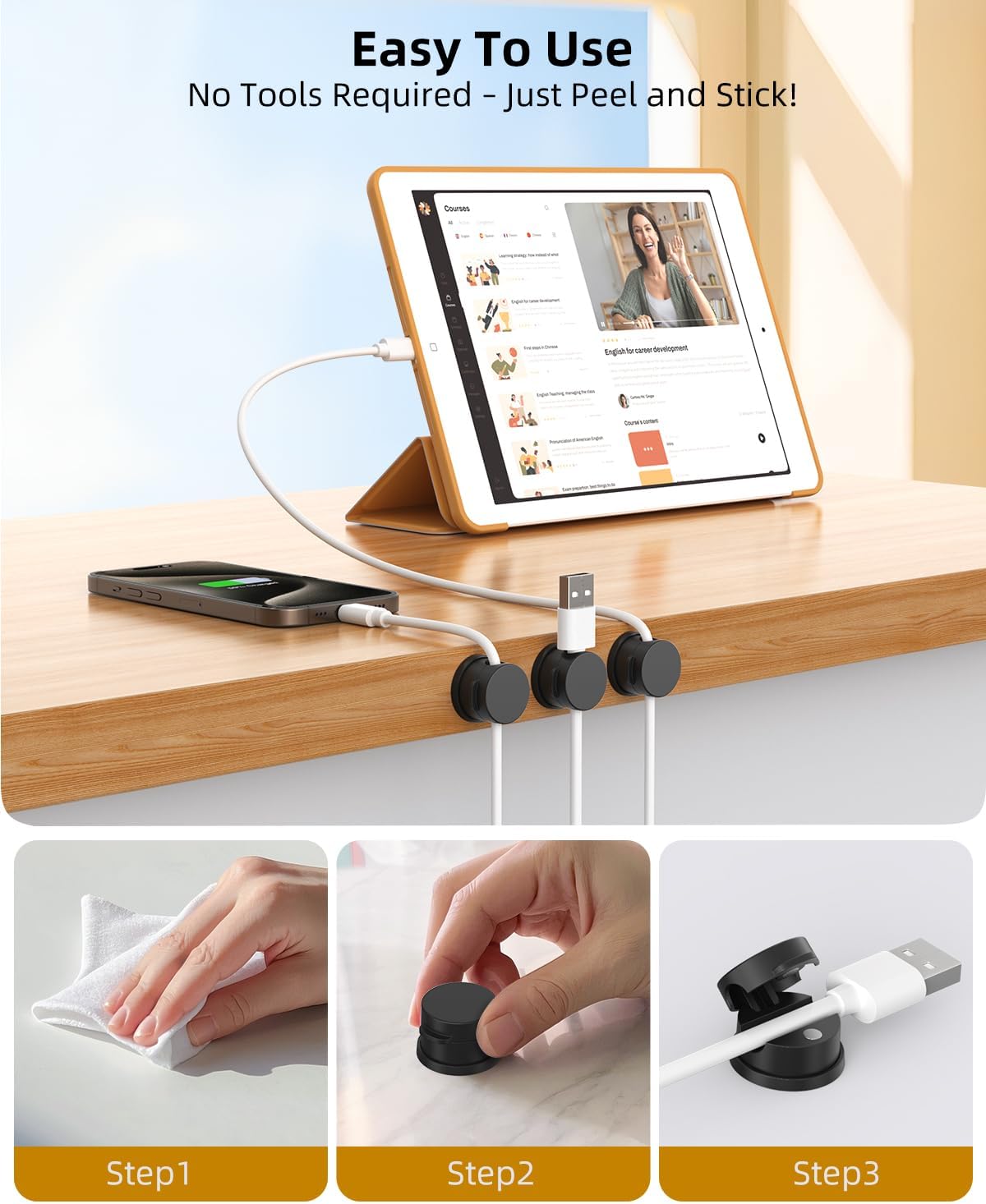 Swiveling Cord Holder, Magnetic Cable Clips Cable Organizer 6 Pack Black