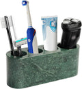 BCS Toothbrush Holder for Bathrooms, 4 Slots Open-Bottom Marble Toothbrush and Toothpaste Holder Stand Bathroom Organizer Countertop for Electric Toothbrush, Floss, Razor, Comb - Italy Green