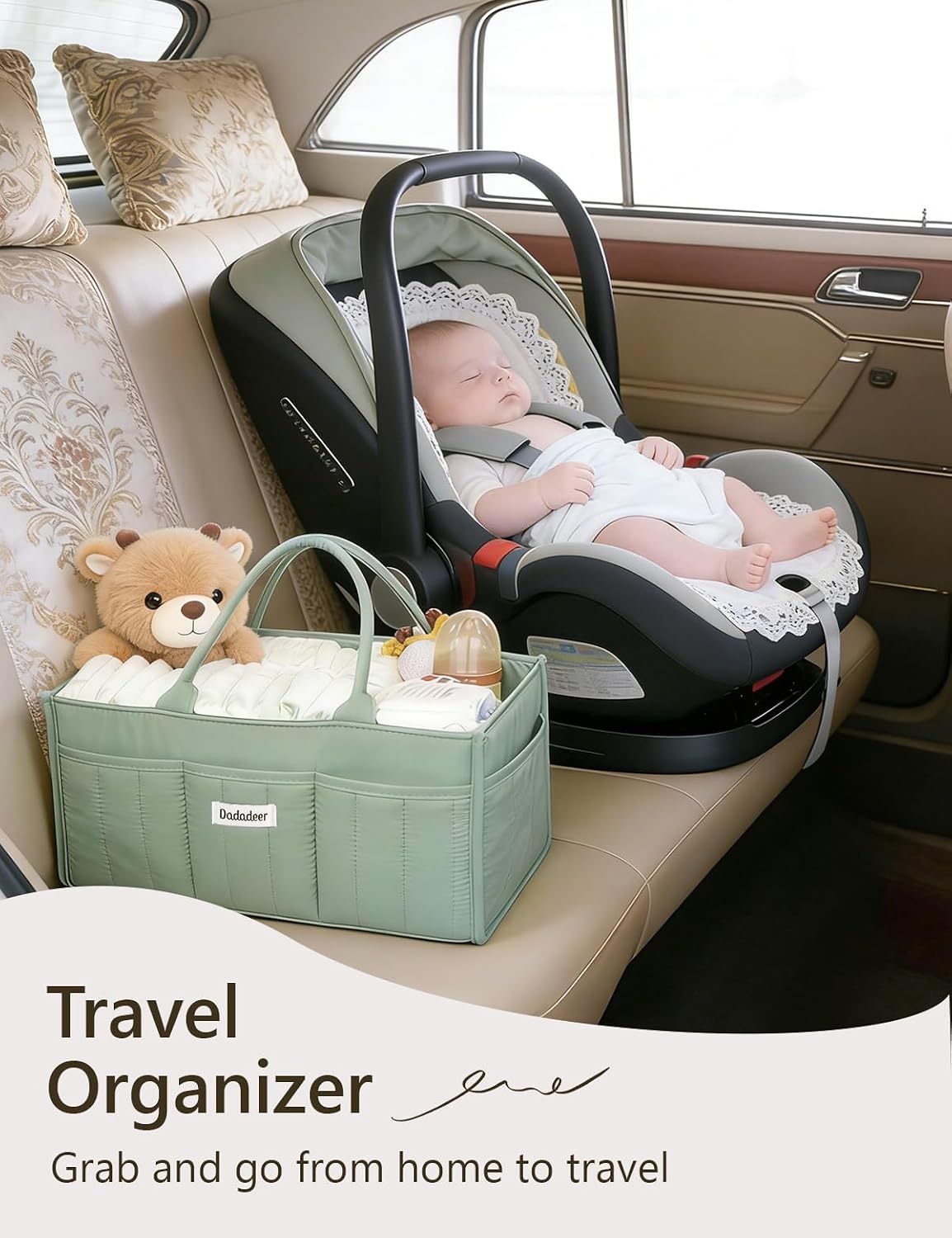 Quilted Diaper Caddy Organizer, Nursery Storage Basket with Dividers