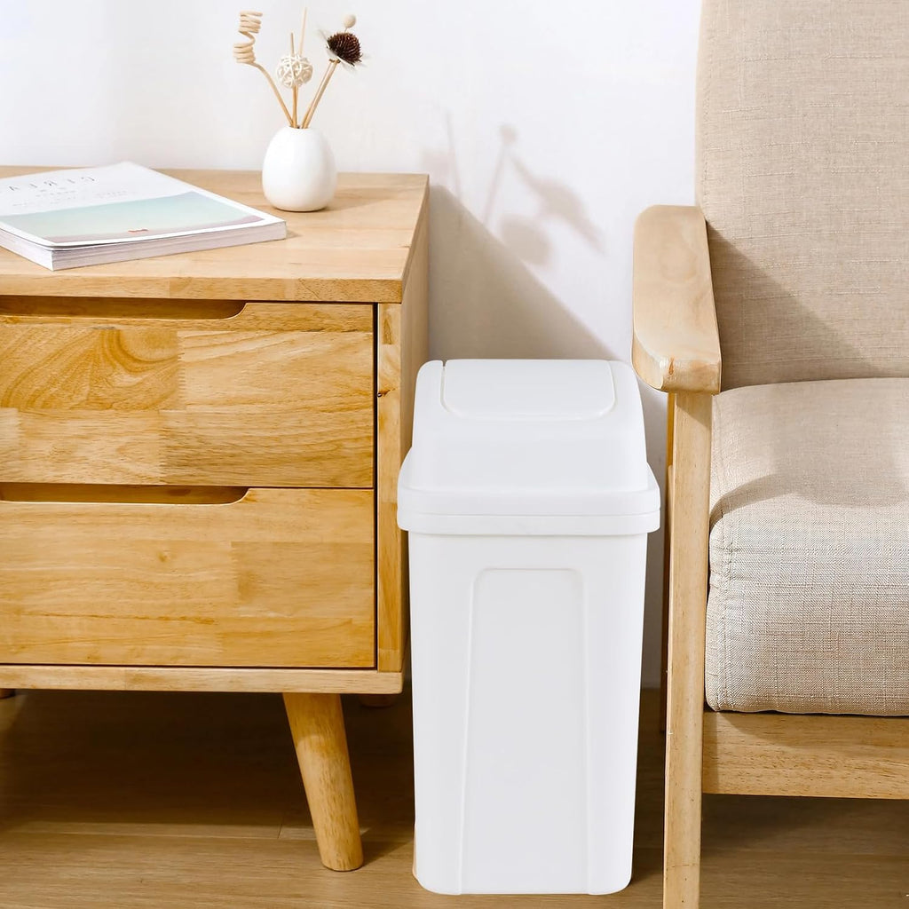 1.8 Gallon Swing Top Lid Trash Can, Small Plastic Garbage Can, White