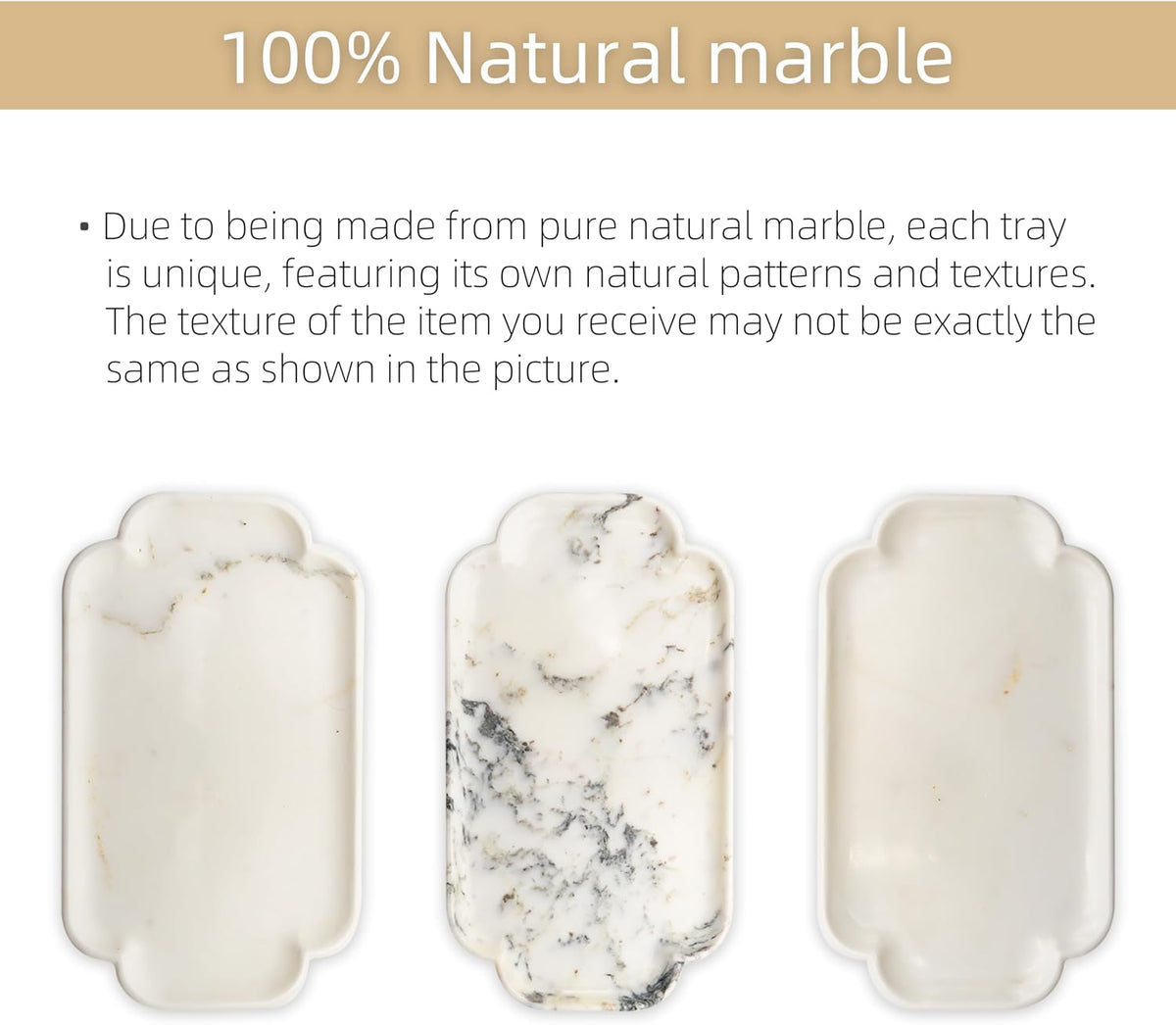 MARMOR Natural Calacatta Marble Tray, Luxury Vanity Tray for Bathroom Counter, Perfume Organizer, Jewelry Tray, Candle Holder Decor, Kitchen Countertop Organizer, Elegant Home Decorative Tray Gift