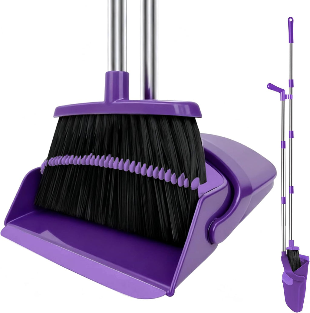 Purple Broom and Dustpan Combo Set, 51" Long Handle Broom