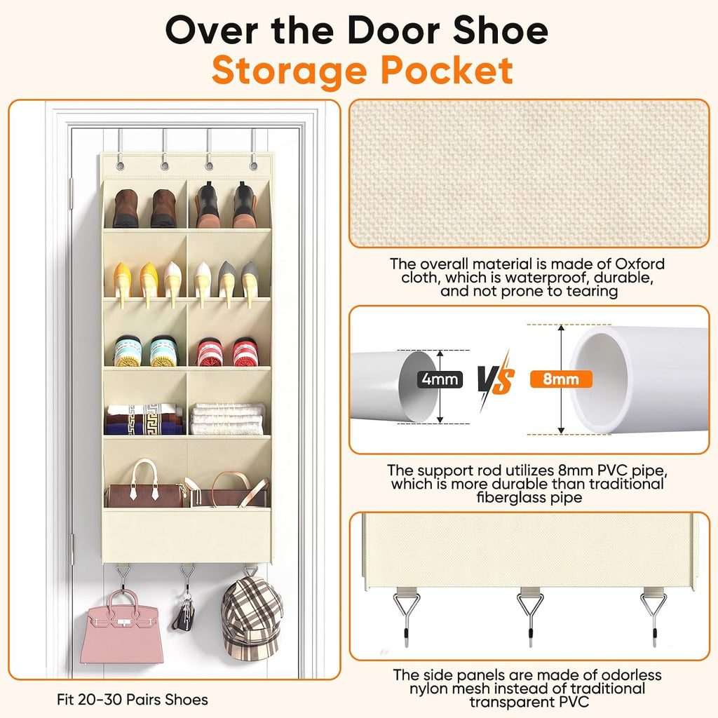 Over the Door Shoe Organizer, 5 Tiers with 9 Compartments, Beidge