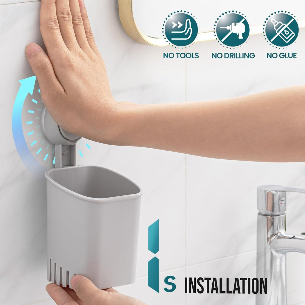 TAILI Suction Cup Toothbrush Holders for Bathroom Wall Mounted, Gray