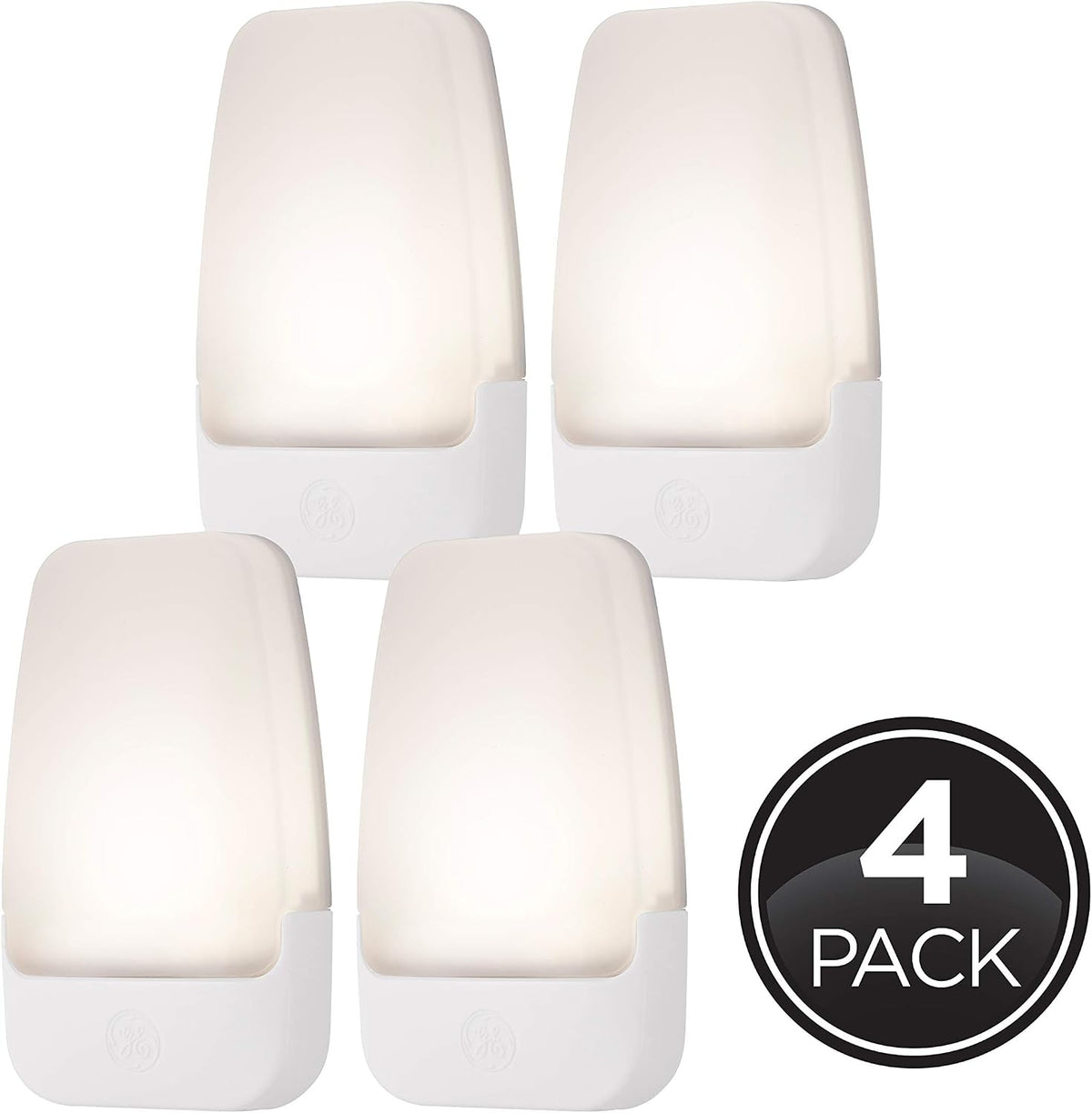 GE Plug in Night Light, Dusk to Dawn Sensor, Warm White 3000K, 4 Pack