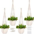 4 Pack Macrame Plant Hangers Indoor Set Large Crochet Hanging Holder, White
