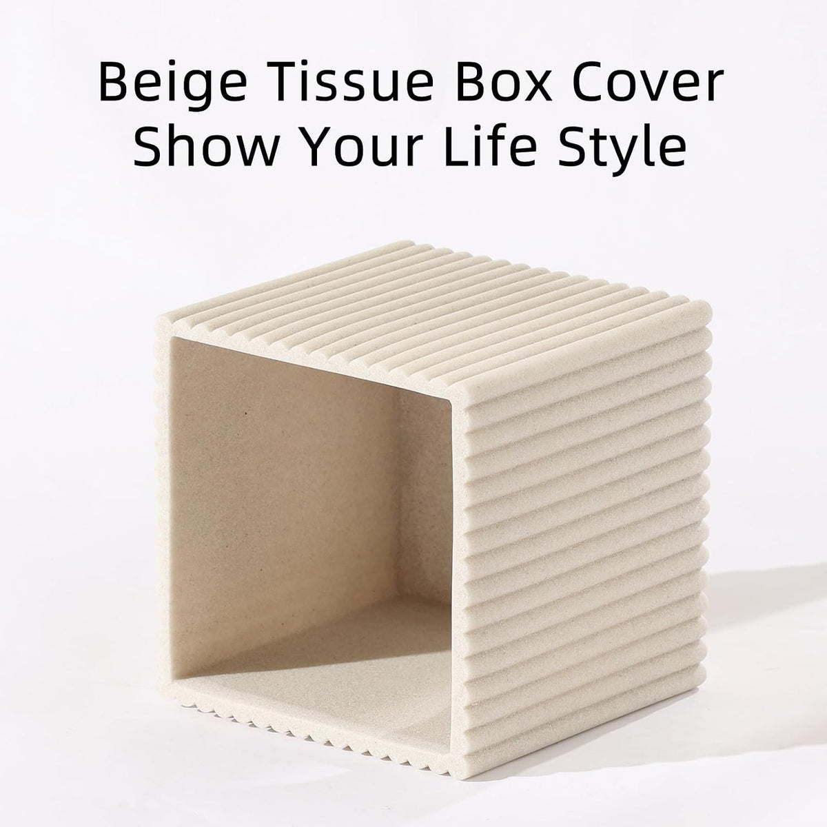 Tissue Box Cover Square,Facial Tissue Holder,Beige Stripes
