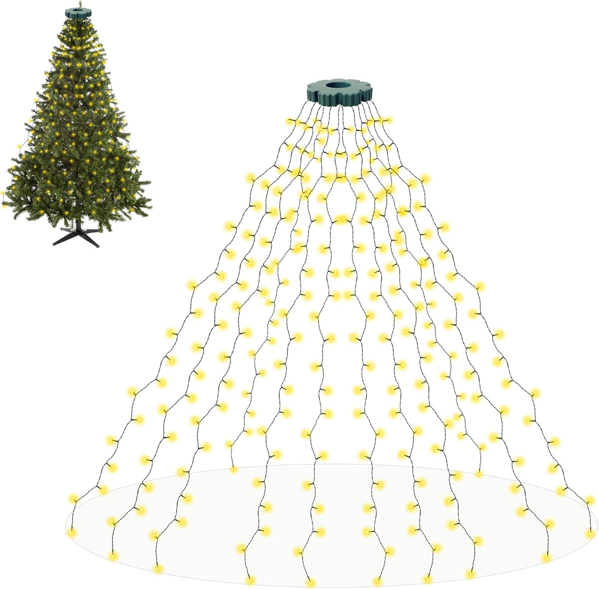 Flechllary Christmas Tree Lights, 280 LED Christmas Lights with 8 Light Modes，6.6FT x 16 String Lights with Timer&Memory Functions for Christmas Tree Decorations（Warm White）