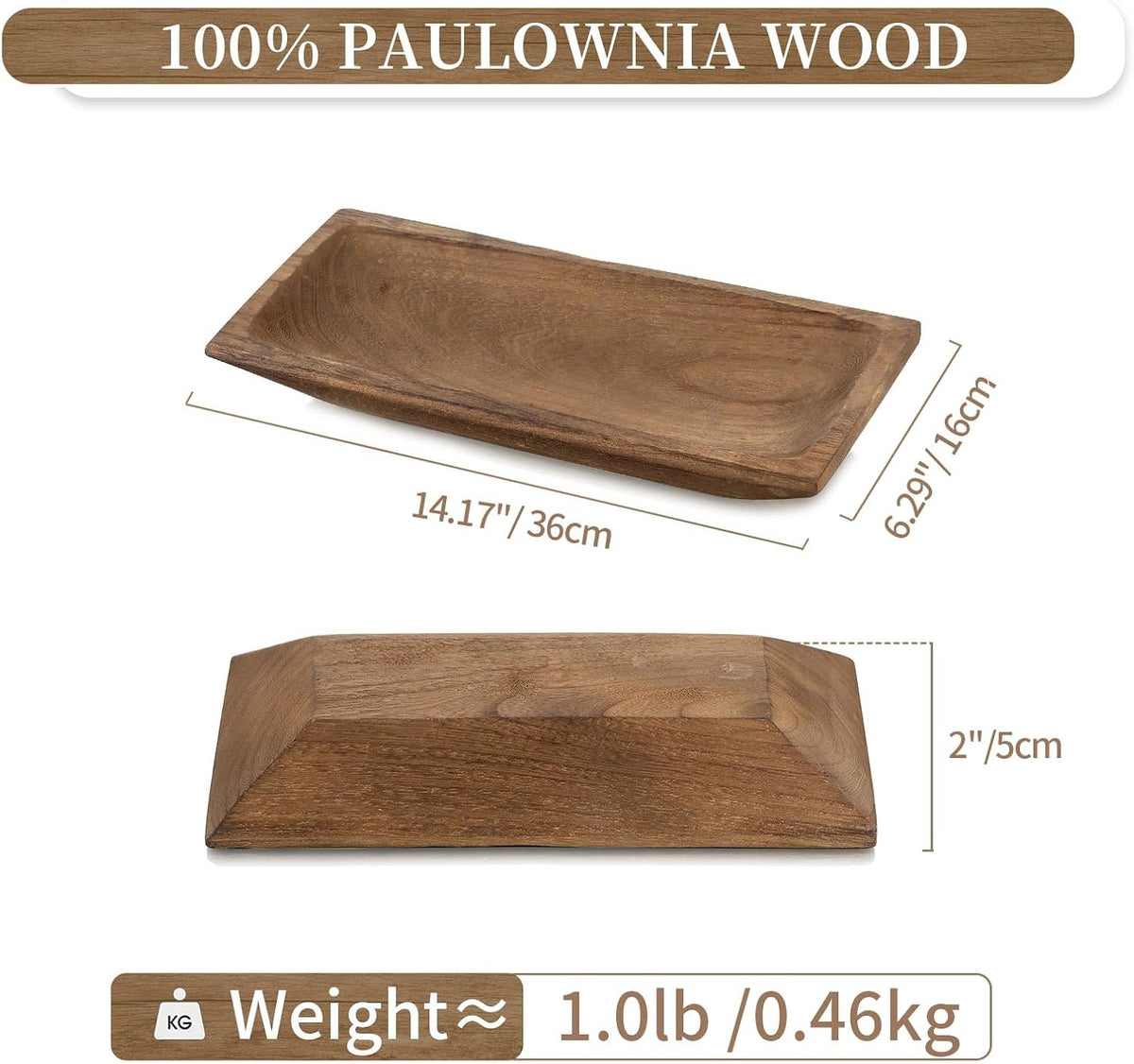 Hanobe Wood Decorative Dough Bowl for Coffee Table Decor, 14" Rustic Brown