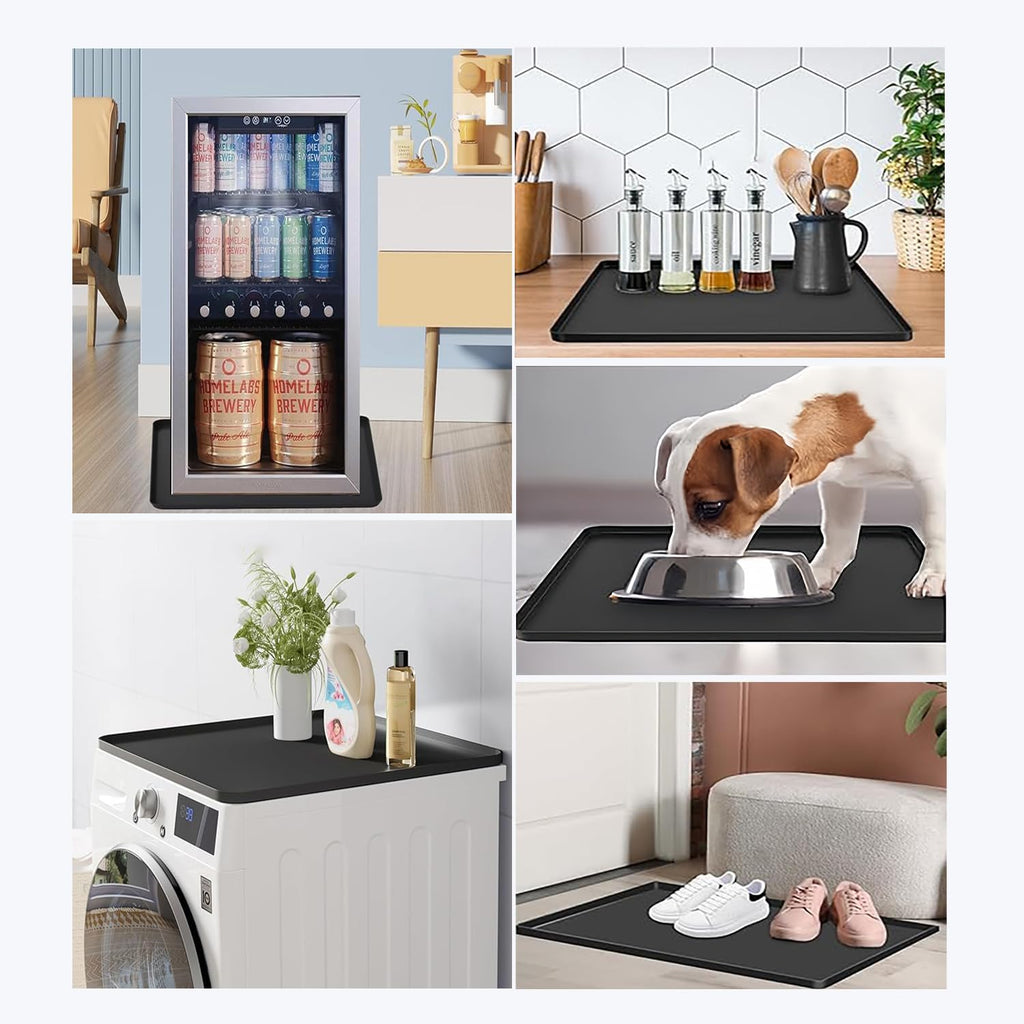 Mini Fridge Mat, 24x24 Inch Silicone Protective Drip Tray with Raised Edge - Leak Proof Floor Guard for Water Dispenser, Washer, Dryer, Pet Bowls - Easy Clean & Foldable（2 Pack）