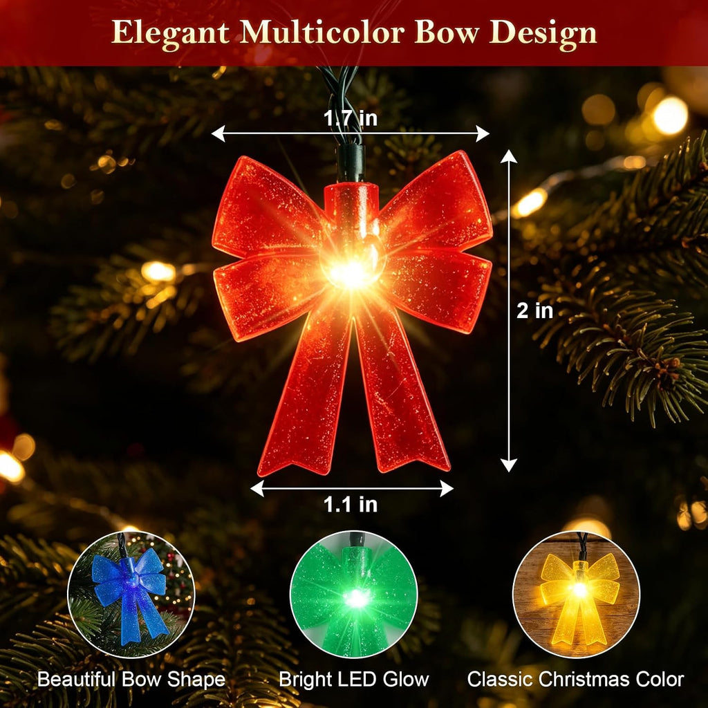 Battery Operated 15FT Christmas Bow 30LED Indoor String Lights Multicolor