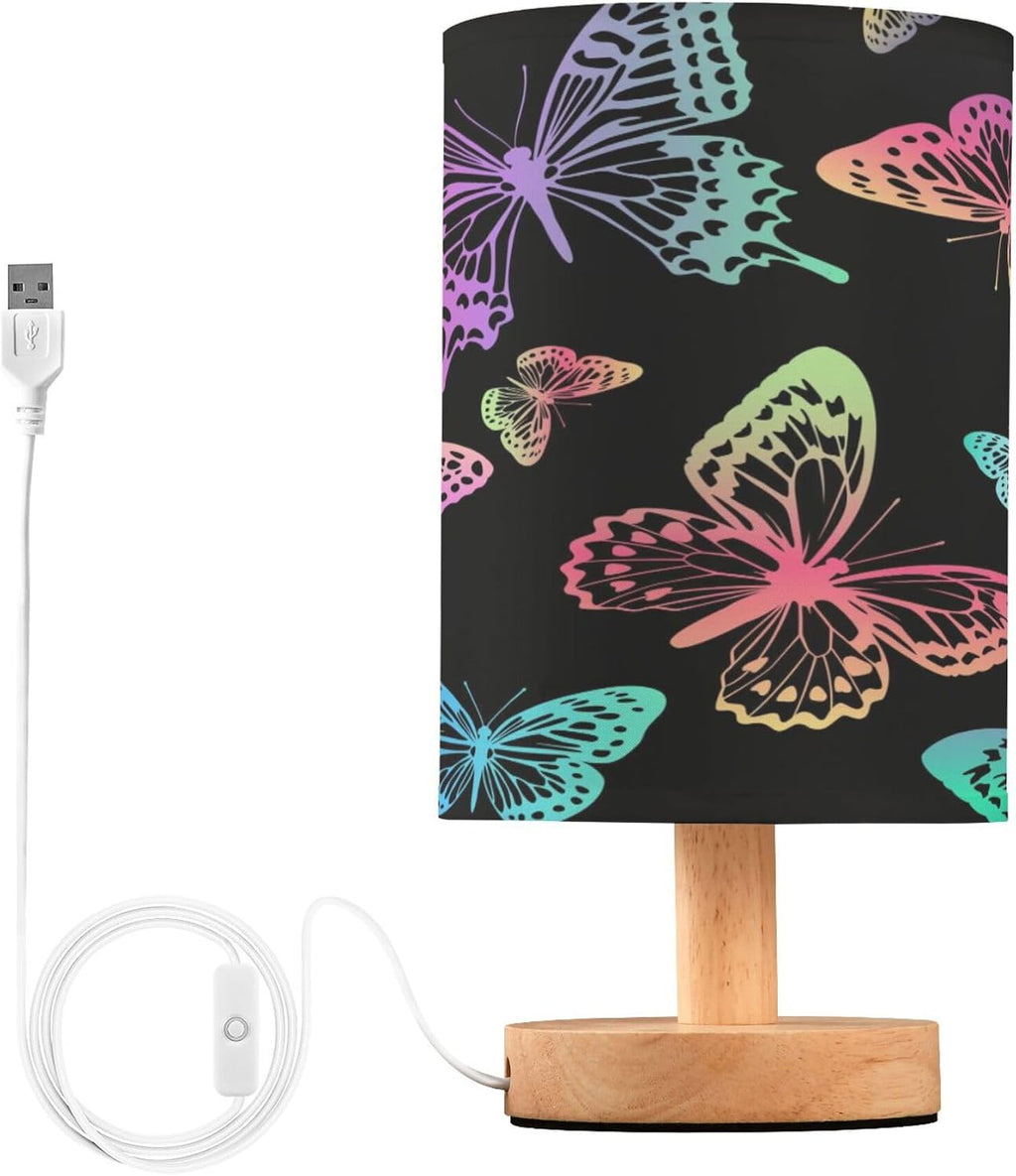 Fantasy Rainbow Butterfly LED Table Lamp with USB Port Rechargeable Lamps Bedroom Lamps for Nightstand Living Room Dorm Home Office Desk